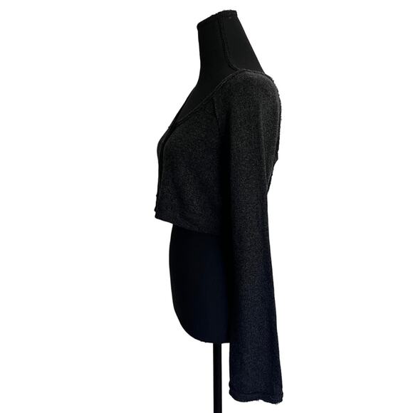 Free People Dark Heathered Gray Crop Long Sleeve Lace Snap Front Top - Small - Picture 5 of 12